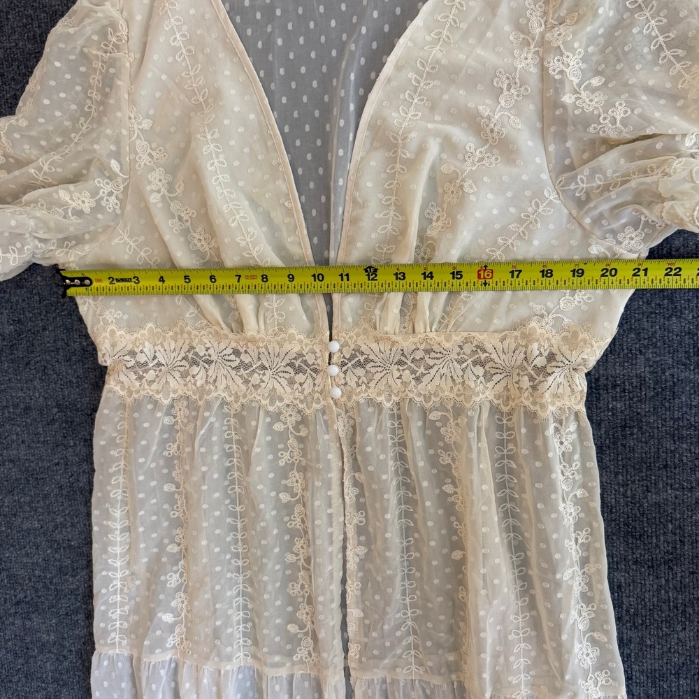 Cream Swiss Dot Floral Embroidered Lace Maxi Duster Kimono Cover Up Size 2XL - Picture 6 of 7